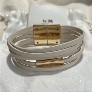 Coach White and Gold Women's Leather Bracelet